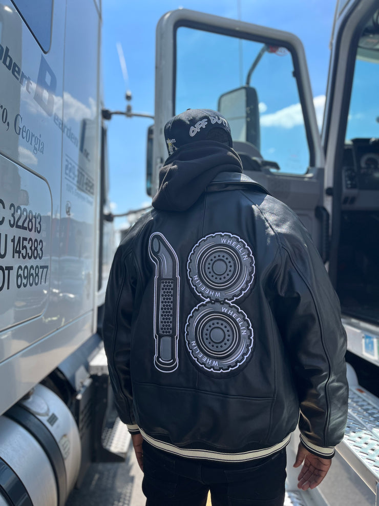 🚛BLACK E18HTEEN WHEELIN LOGO JACKET (SHIPPING 2-3WEEKS AFTER PRODUCTION STARTS)