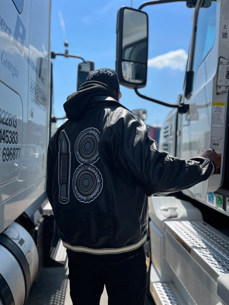 🚛BLACK E18HTEEN WHEELIN LOGO JACKET (SHIPPING 2-3WEEKS AFTER PRODUCTION STARTS)