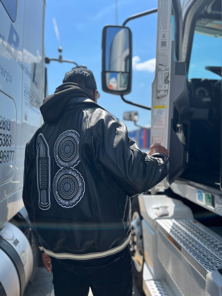 🚛BLACK E18HTEEN WHEELIN LOGO JACKET (SHIPPING 2-3WEEKS AFTER PRODUCTION STARTS)